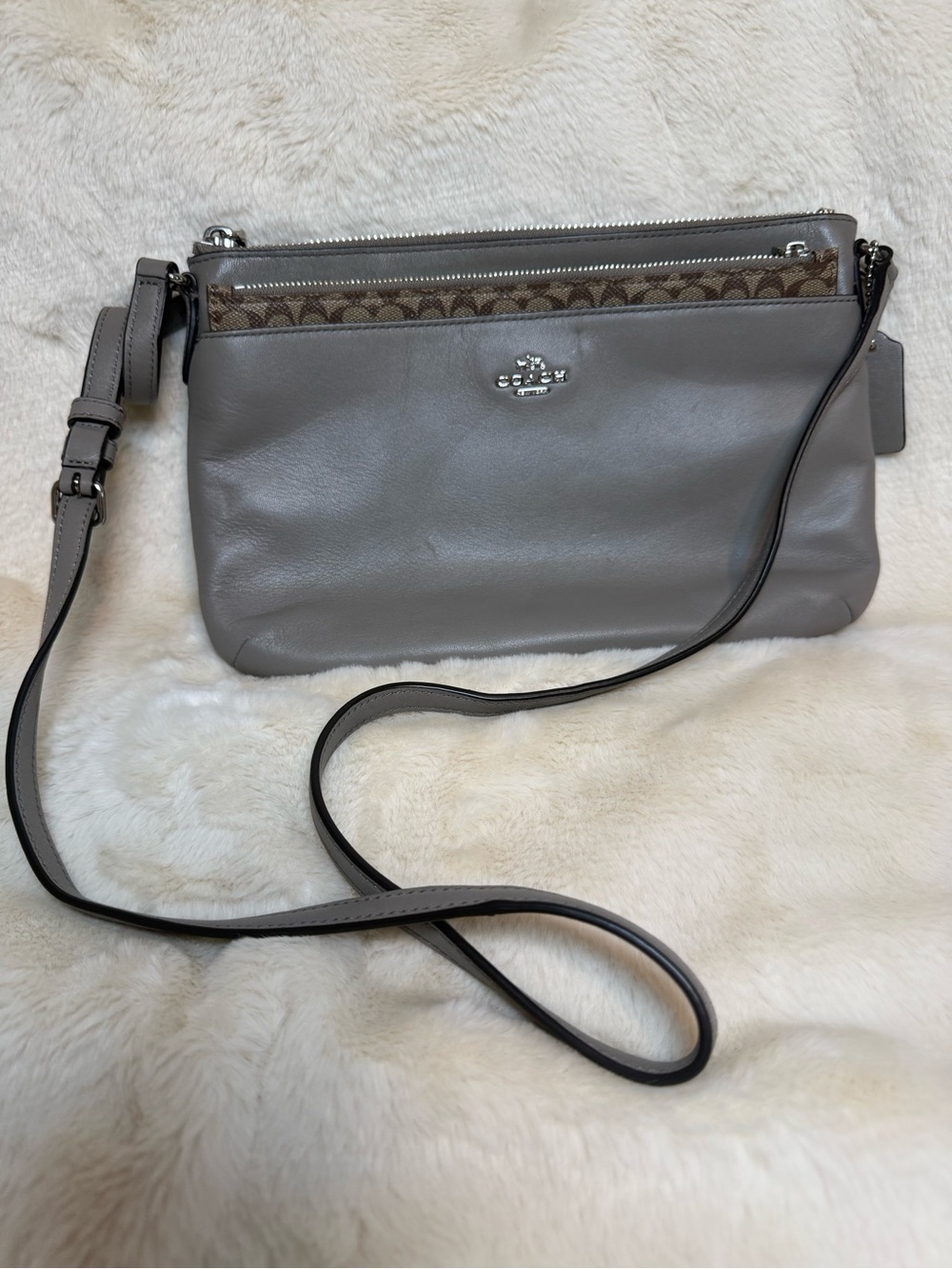 Coach Gray Leather Crossbody with Signature Canvas Clutch from Mia Collection